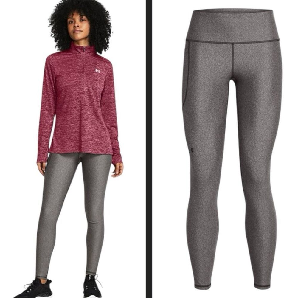 Under Armour UA Gray HeatGear Tech No-Slip Waistband Full Length Leggings NEW
